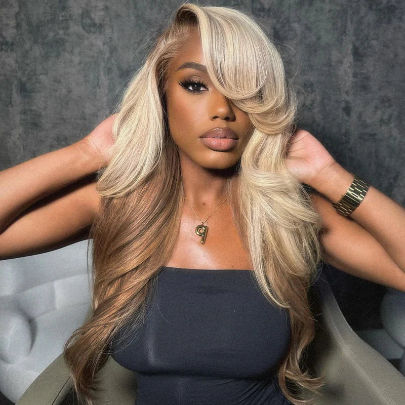 Champagne Brown Ombre Lace Wig – 13x6 Glueless Loose Body Wave, Vietnamese Human Hair, Pre-Styled & Beginner-Friendly