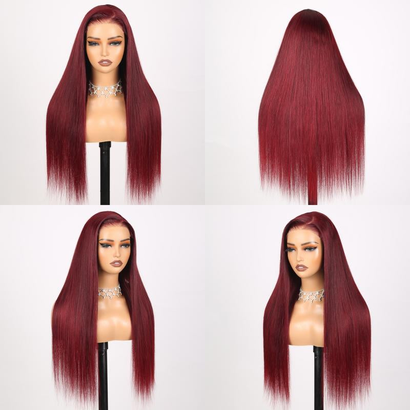 Burgundy 6x5 HD Transparent Lace Front Wig – Straight, Pre-Plucked, Vietnamese Human Hair, 180% Density for Women