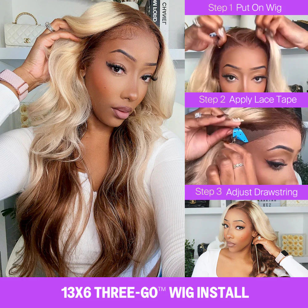 Champagne Brown Ombre Lace Wig – 13x6 Glueless Loose Body Wave, Vietnamese Human Hair, Pre-Styled & Beginner-Friendly