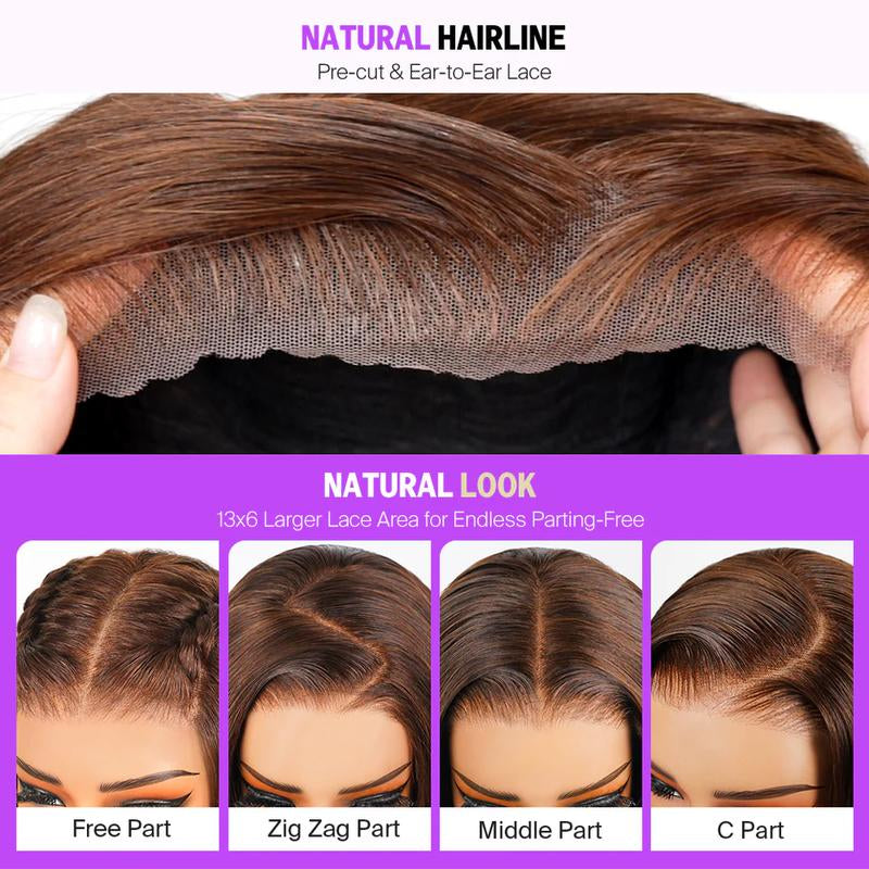 13x6 HD Lace Frontal Wig – Straight, Glueless, Chocolate Brown, Vietnamese Human Hair, Pre-Plucked with Drawstring Band