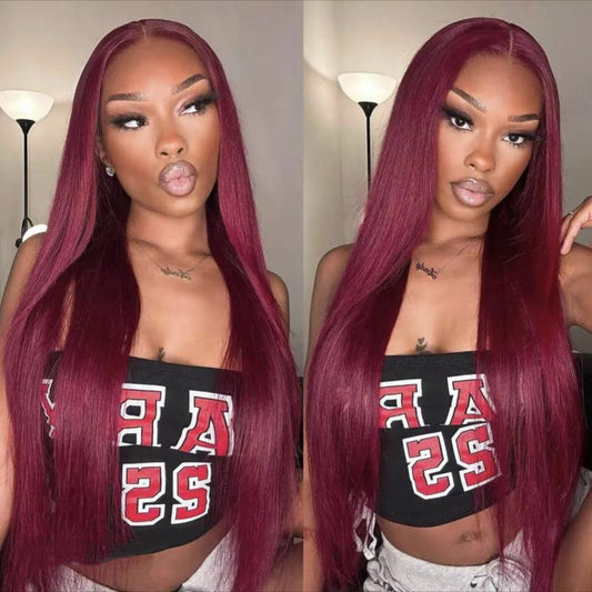 Burgundy 6x5 HD Transparent Lace Front Wig – Straight, Pre-Plucked, Vietnamese Human Hair, 180% Density for Women