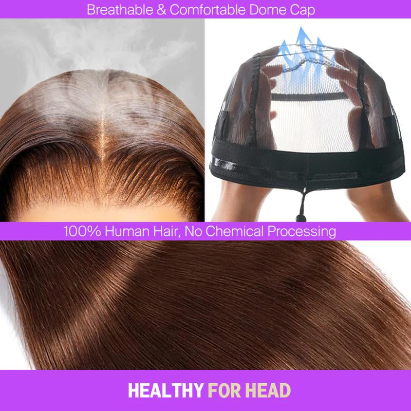 13x6 HD Lace Frontal Wig – Straight, Glueless, Chocolate Brown, Vietnamese Human Hair, Pre-Plucked with Drawstring Band