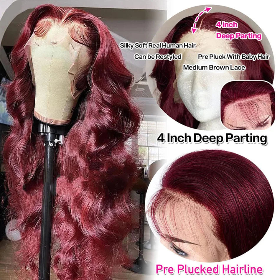 30 Inch Hd Lace Wig 13X6 Hd Lace Frontal Wig 13X4 Red Lace Front Human Hair Wigs 99J Burgundy Body Wave Lace Front Wigs