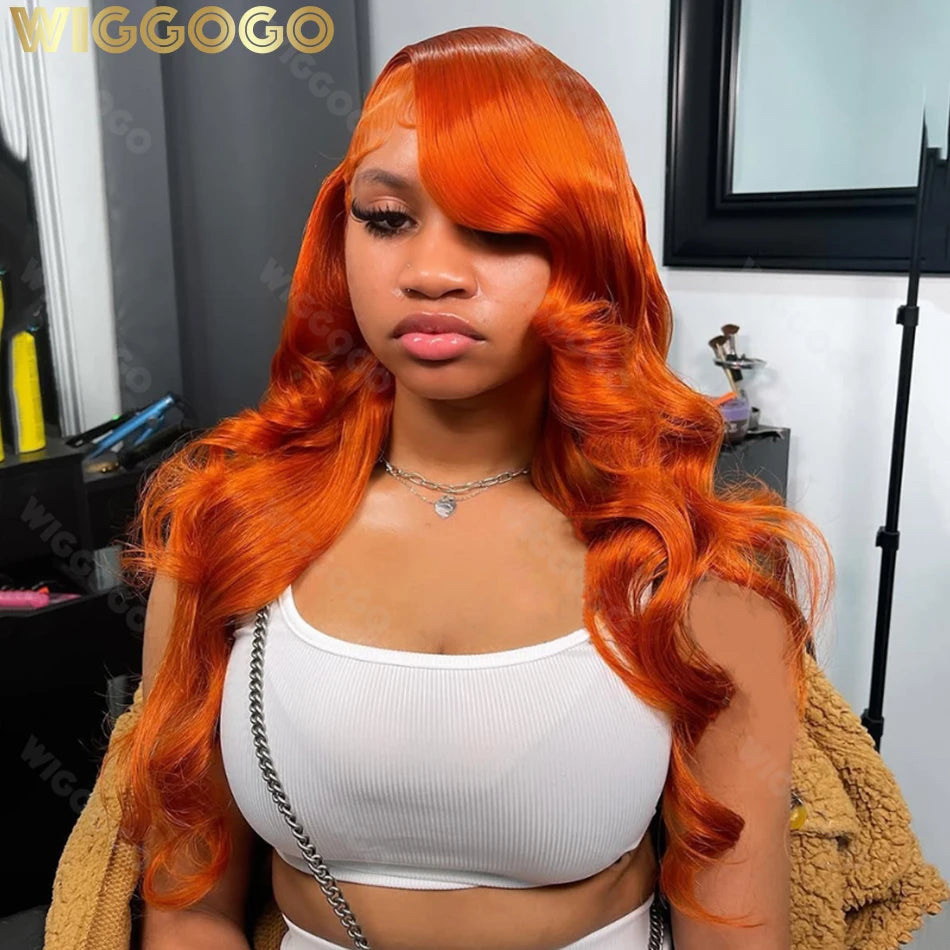 Body Wave Orange Ginger Lace Front Wig 100% Human Hair 30 36 Inch 13X6 Hd Lace Frontal Wigs 13X4 Brazilian Colored Wigs
