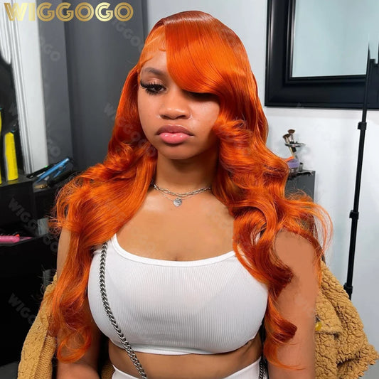 Body Wave Orange Ginger Lace Front Wig 100% Human Hair 30 36 Inch 13X6 Hd Lace Frontal Wigs 13X4 Brazilian Colored Wigs