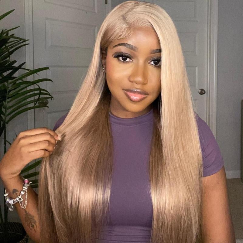 Milk Tea, Flaxen Brown & Cozy Blonde Lace Wig – 13x4 Transparent Lace Front & 6x5 Glueless Closure, Silky Straight Vietnamese Human Hair, 180% Density, Natural Hairline
