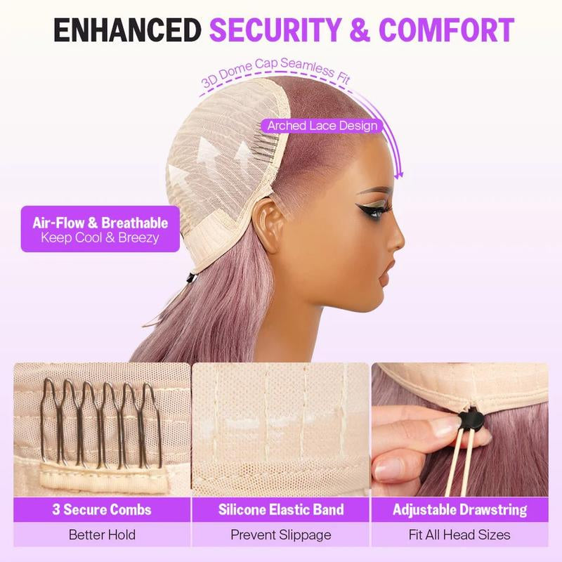 Ash Purple 13x6 Pre-Cut Glueless Lace Frontal Wig – Vietnamese Human Hair, Ear-to-Ear HD Lace, Pre-Styled with Realistic Hairline