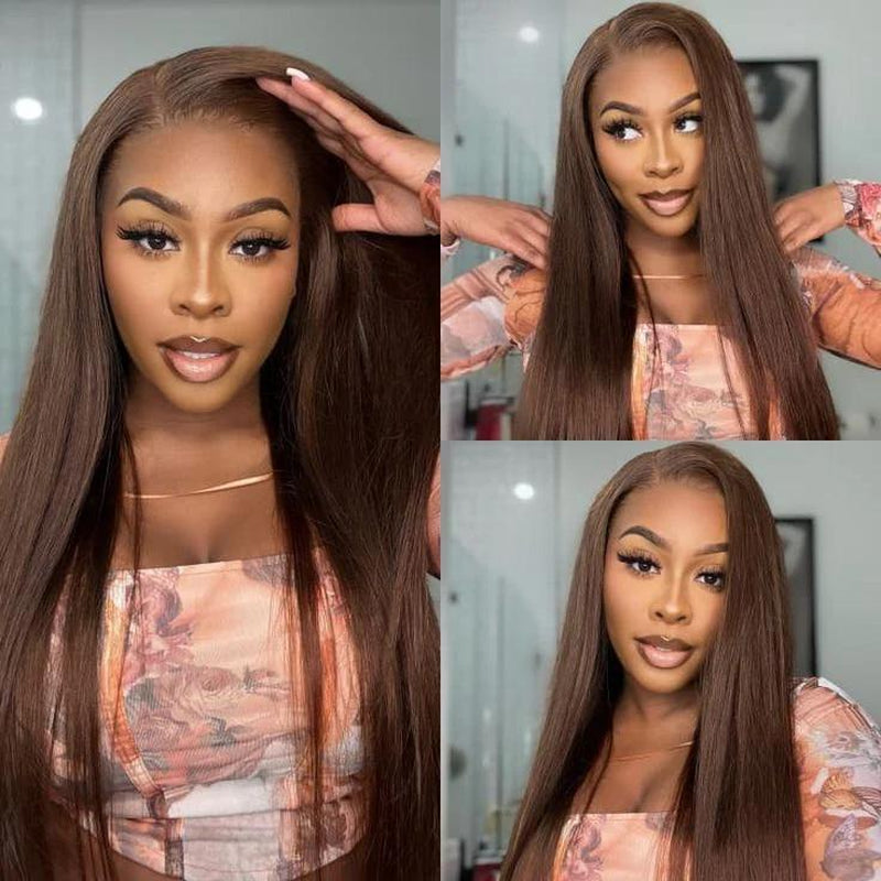 13x6 HD Lace Frontal Wig – Straight, Glueless, Chocolate Brown, Vietnamese Human Hair, Pre-Plucked with Drawstring Band