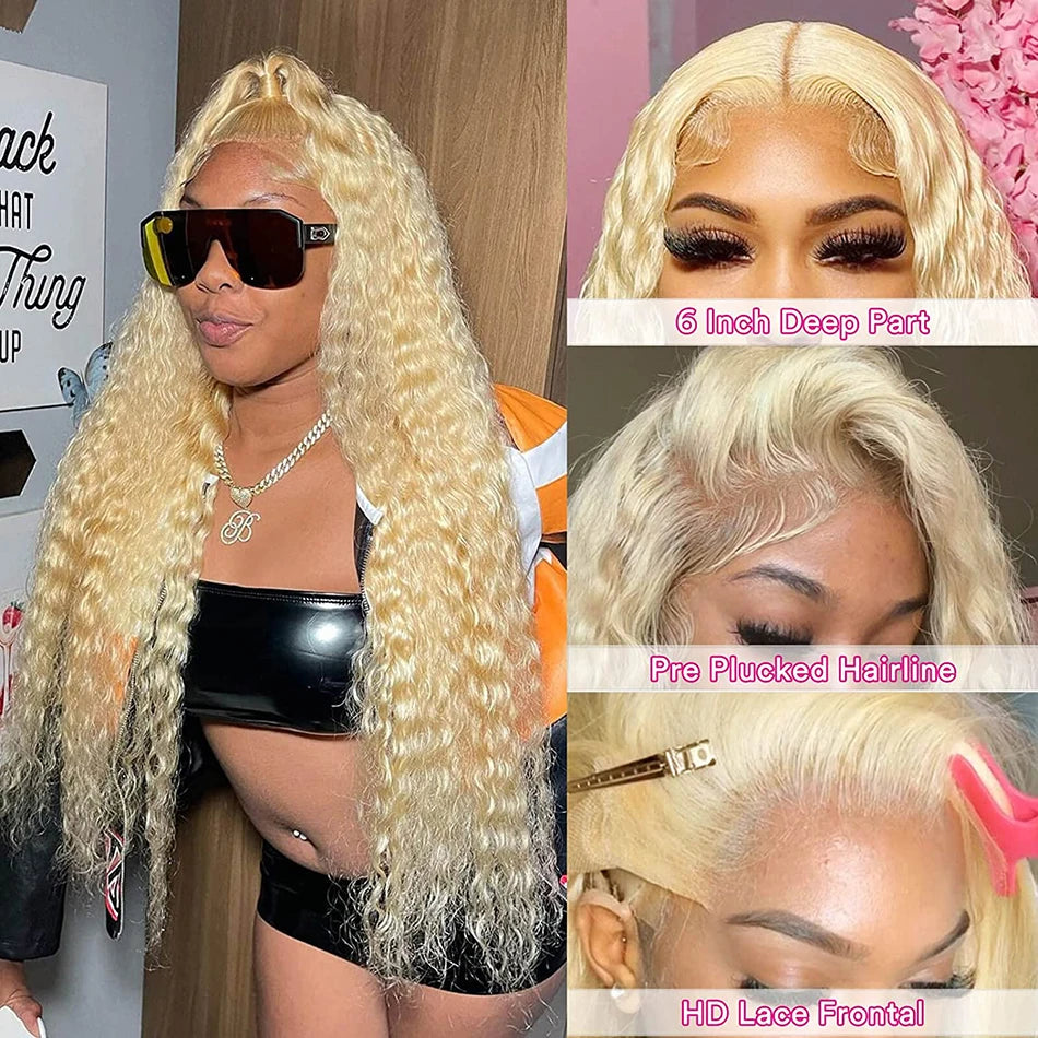 30 38 Inch Blonde 613 Hd Lace Frontal Wig 13X6 Curly Lace Front 100% Human Hair Wig 13X4 Water Deep Wave Wigs For Women
