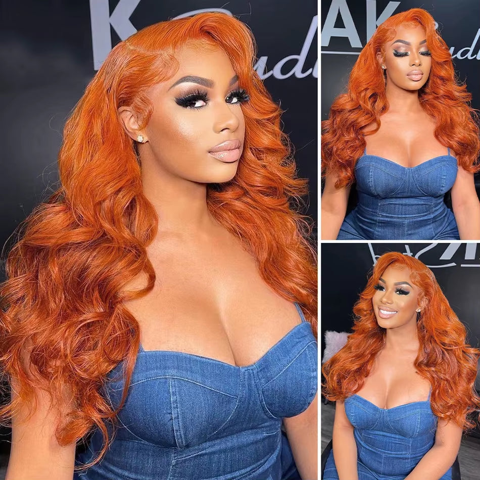 Body Wave Orange Ginger Lace Front Wig 100% Human Hair 30 36 Inch 13X6 Hd Lace Frontal Wigs 13X4 Brazilian Colored Wigs