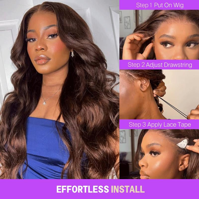 13x6 HD Lace Frontal Wig – Straight, Glueless, Chocolate Brown, Vietnamese Human Hair, Pre-Plucked with Drawstring Band