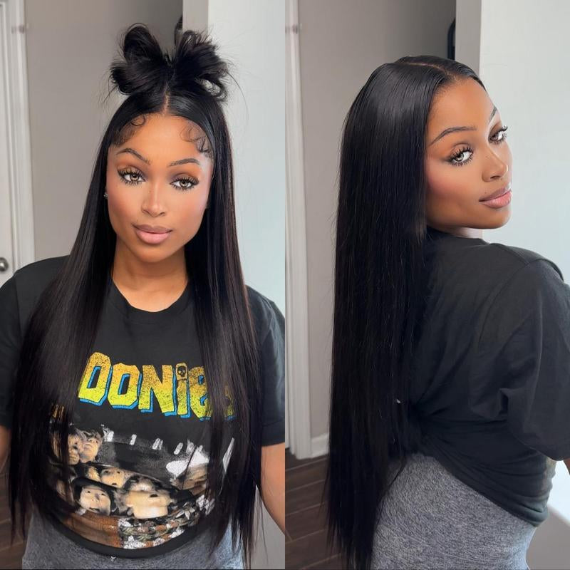 [HOT] Megalook 13X6 Glueless Lace Frontal Wig Pre-Everything Ear to Ear Natural Hairline HD Lace Skin Melted Silky Straight Human Hair Wigs with Drawstring