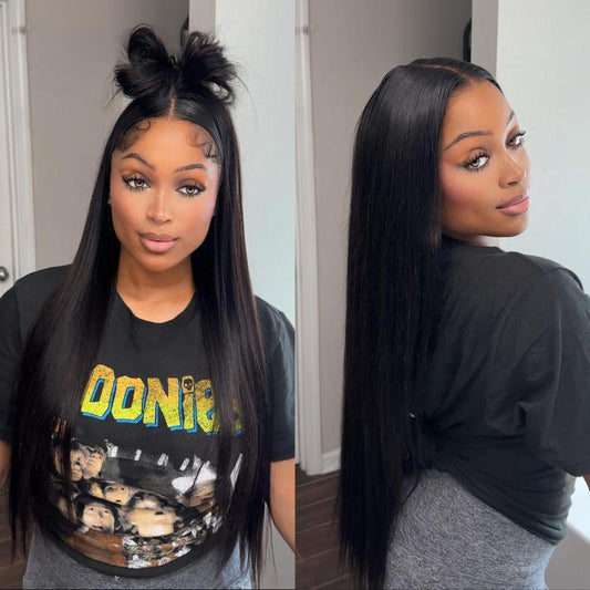 [HOT] Megalook 13X6 Glueless Lace Frontal Wig Pre-Everything Ear to Ear Natural Hairline HD Lace Skin Melted Silky Straight Human Hair Wigs with Drawstring