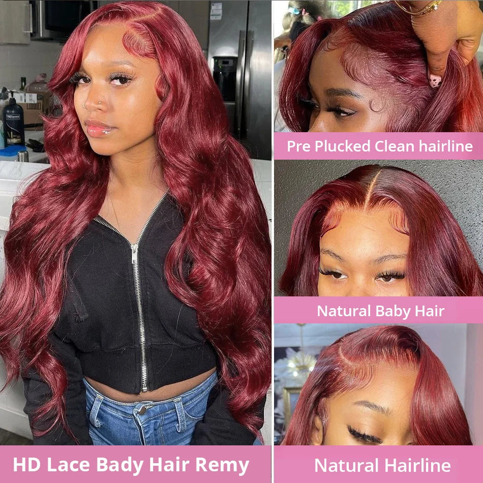 30 Inch Hd Lace Wig 13X6 Hd Lace Frontal Wig 13X4 Red Lace Front Human Hair Wigs 99J Burgundy Body Wave Lace Front Wigs