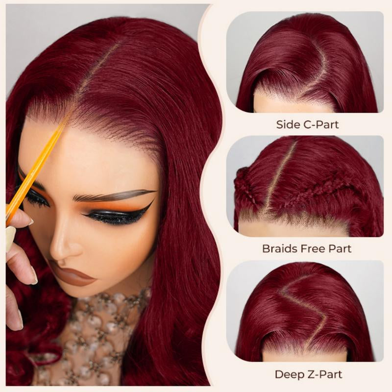  Burgundy 6x5 HD Transparent Lace Front Wig – Straight, Pre-Plucked, Vietnamese Human Hair, 180% Density for Women