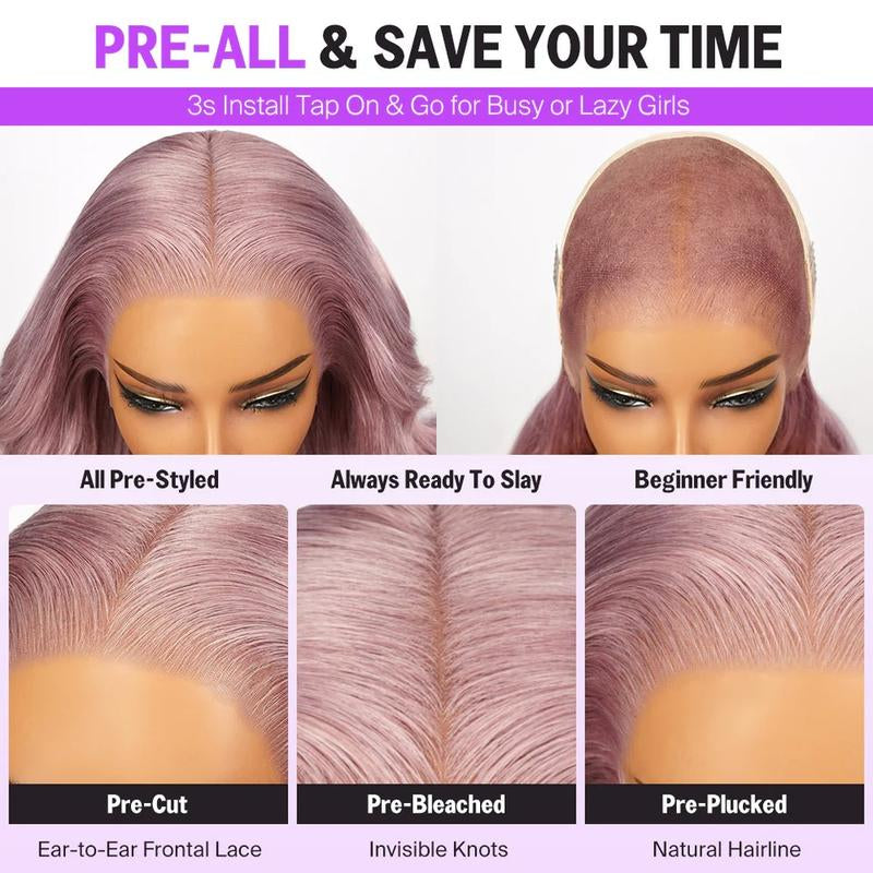 Ash Purple 13x6 Pre-Cut Glueless Lace Frontal Wig – Vietnamese Human Hair, Ear-to-Ear HD Lace, Pre-Styled with Realistic Hairline