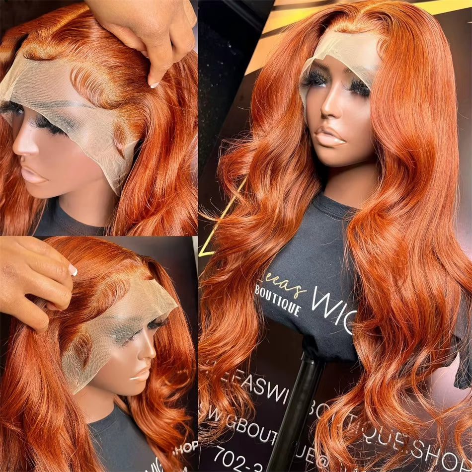 Body Wave Orange Ginger Lace Front Wig 100% Human Hair 30 36 Inch 13X6 Hd Lace Frontal Wigs 13X4 Brazilian Colored Wigs