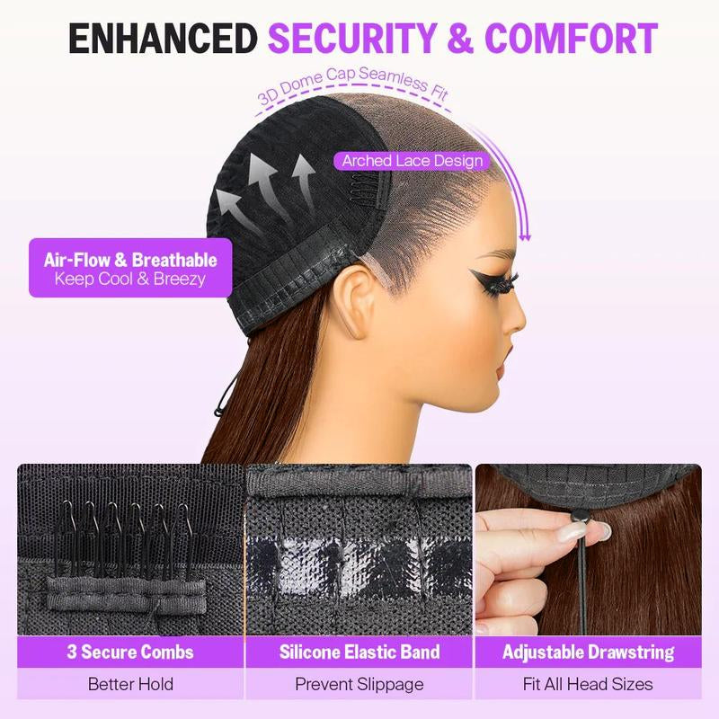 13x6 HD Lace Frontal Wig – Straight, Glueless, Chocolate Brown, Vietnamese Human Hair, Pre-Plucked with Drawstring Band