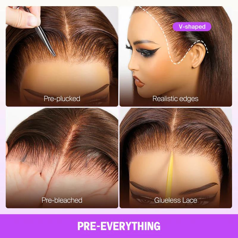 13x6 HD Lace Frontal Wig – Straight, Glueless, Chocolate Brown, Vietnamese Human Hair, Pre-Plucked with Drawstring Band