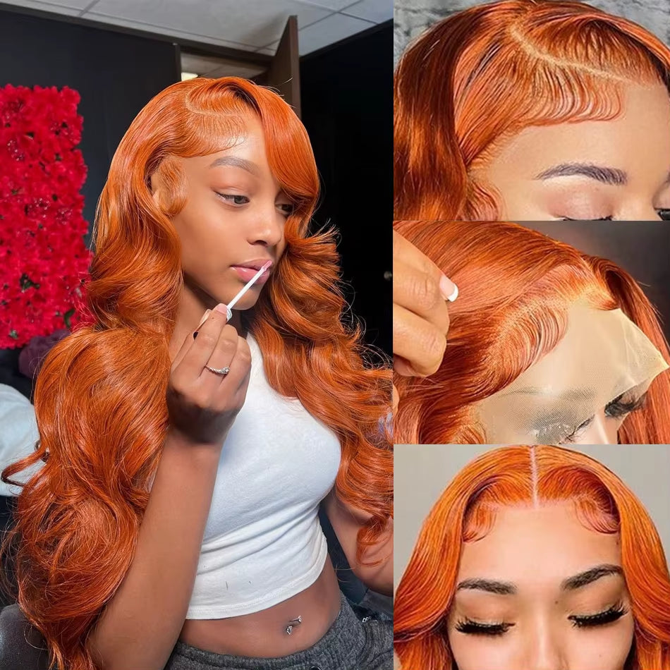 Body Wave Orange Ginger Lace Front Wig 100% Human Hair 30 36 Inch 13X6 Hd Lace Frontal Wigs 13X4 Brazilian Colored Wigs